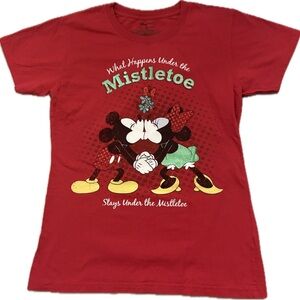 Disney Mickey & Minnie Mouse "What Happens Under the Mistletoe…Christmas Tee